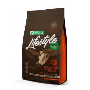 NATURE'S PROTECTION LIFESTYLE suaugusių mažų ir labai mažų veislių šunų sausas begrūdis pašaras su lašiša ir kriliu 1.5 kg