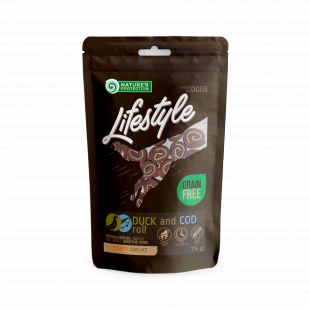 NATURE'S PROTECTION LIFESTYLE Šunų skanėstai antienos ir menkės suktinukai 75 g x 6