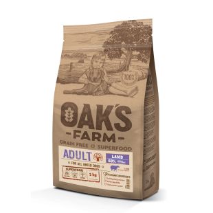 OAK'S FARM suaugusių visų veislių šunų sausas begrūdis pašaras su ėriena 2 kg