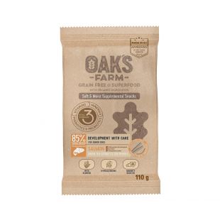 OAK'S FARM jaunų šunų pašaro papildas-skanėstas su lašiša jauniems šunims, sveikam vystymuisi su lašiša 110 g x 6